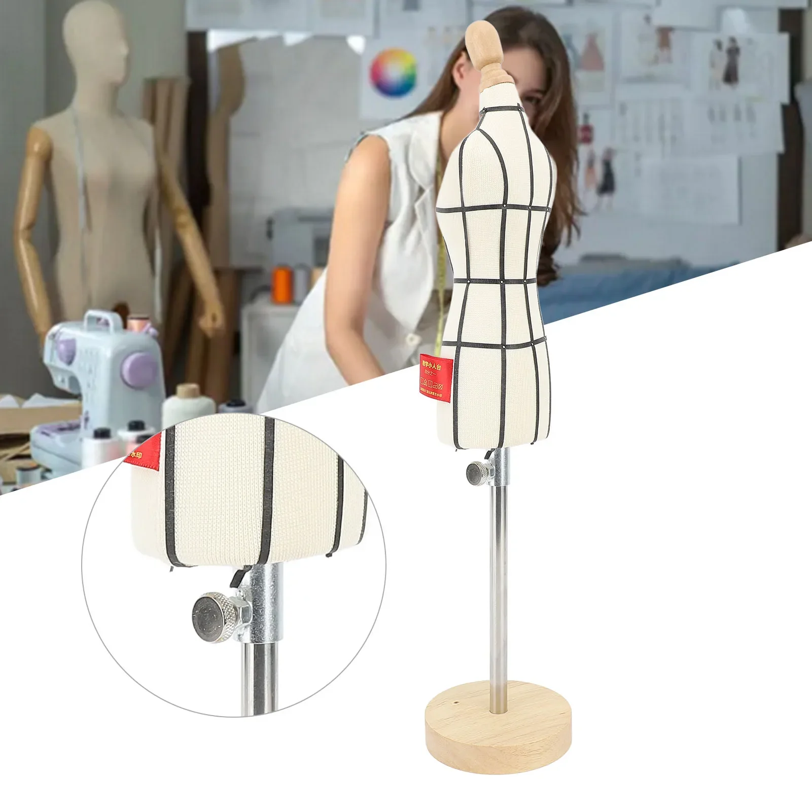 Dress Form Mannequin - Miniaturowa sukienka z drewnianą podstawą do