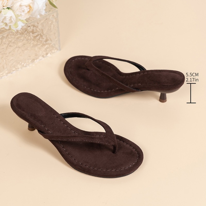 Sewing Nylon - Damskie brązowe sandały na cienkim obcasie,